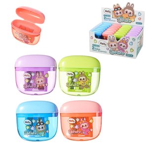 Точилка пластиковая ЗУБАСТИК, 2 отверстия для заточки, 4 дизайна, с контейнером для стружки,  картон