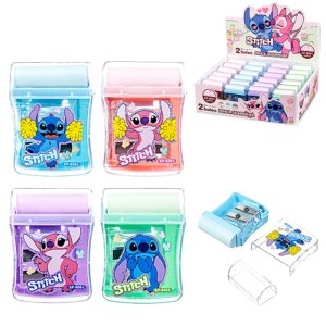 Точилка пластиковая УШАСТИК, 2 отверстия для заточки, ластик, 4 дизайна, с контейнером для стружки,