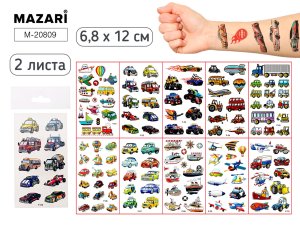 Тату стикеры 2 листа ТРАНСПОРТ 6.8x12 см M-20809