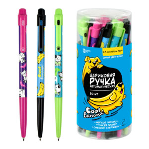 Авторучка шар Синяя КОТ СОБАКА БАНАН асс 53496