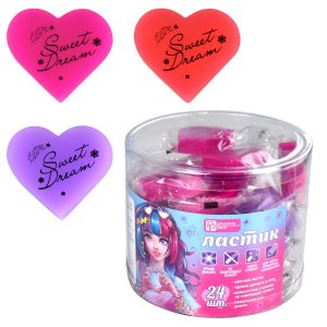 Ластик СЕРДЕЧКИ 24шт асс корал фиолет фуксия 40х37х10 63627