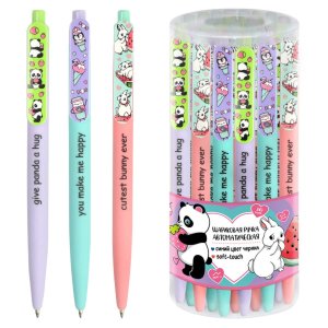 Авторучка шар 0,7мм Синяя Пандочки Пингвины Зайки 62572