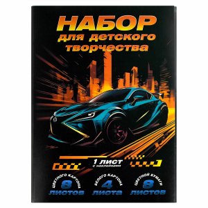 Набор цветной бумаги и картона 8л 8цв + белый 4л Драйв папка Мелован 65948