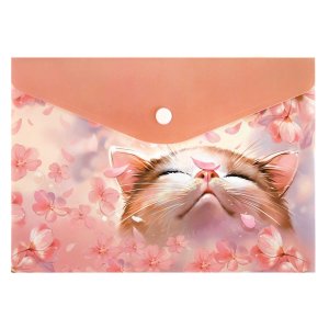 Папка на кнопке А5 пластик Цветочный кот 69016