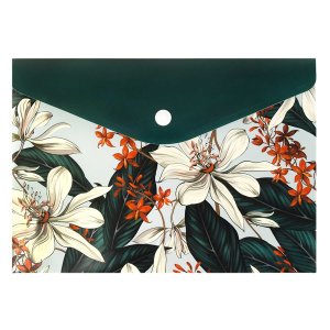 Папка на кнопке А5 пластик Тропические цветы 69021