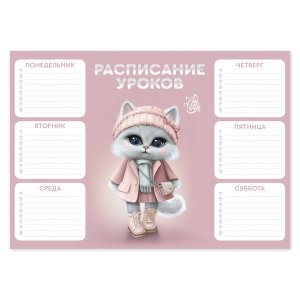 Расписание уроков А4 Кошечка в пальто мелован 235 г/м 68855