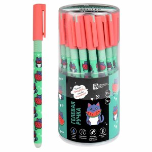 Ручка гелевая стираемая 0,5мм Синяя Котенок с арбузом 69516