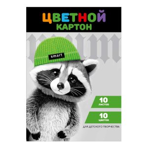 Цветной картон 10л Енот в шапочке Мелован Склейка 69973