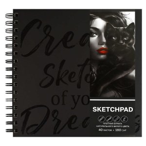 Скетчпад 40л 210х210мм Черная Кошка 160г/м² Спираль 70192