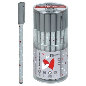 Ручка шариковая арт. 71670 / 30 СЕРДЕЧКИ НА СЕРОМ (ПВХ тубус, 30 шт., неавтоматическая, 7х150 мм, цв