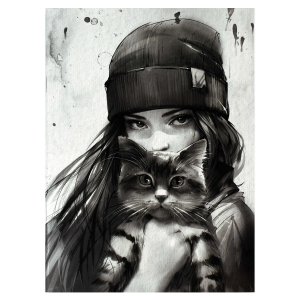 Тетрадь арт. 71696 ДЕВУШКА С КОТОМ. ОСЕНЬ / 150х210 мм, 32 л., мягкий переплёт (2 скобы), полноцветн