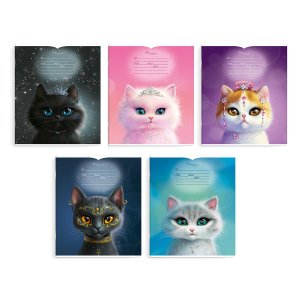 Тетрадь школьная ученическая, 18 л, клетка, арт. 68533/ 10 КОШЕЧКИ-ПРИНЦЕССЫ /А5+, мягкий переплёт (