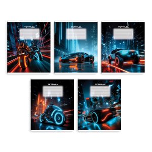 Тетрадь школьная ученическая, 24 л, линия, арт. 70914/ 10 НОЧНЫЕ ГОНКИ /А5+, мягкий переплёт (2 скоб