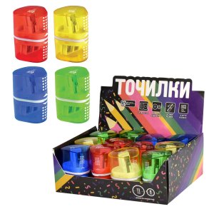 Точилка , арт.64548/ 12 ЯРКИЕ БУДНИ (шоу-бокс, 12 шт., ассорти, полистирол, жёлтый, зелёный, красный