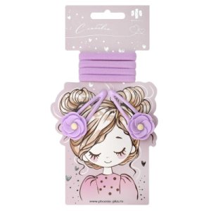 Набор аксессуаров для волос ЦВЕТОЧКИ 2 заколки клик-клак 4 резинки в наборе 71762