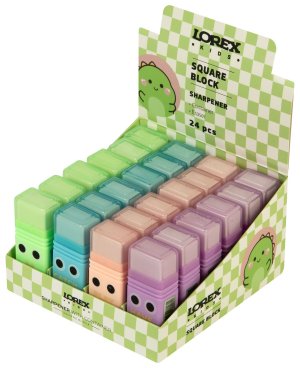 Точилка KIDS SQUARE BLOCK с контейнером и ластиком ассорти LXKSRMU-SB