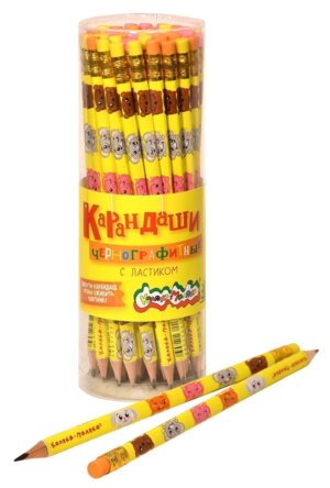 Карандаш ч/г НВ с ластиком дерев Мультики заточ трехгран КЧМКМ