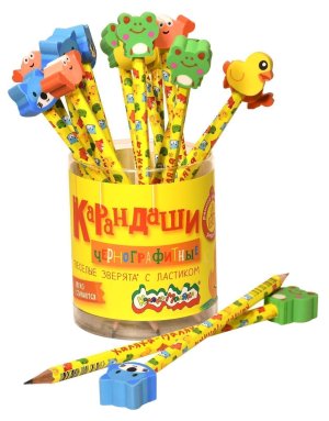 Карандаш ч/г НВ с ластиком дерев заточ шестигранный КЧВЛКМ