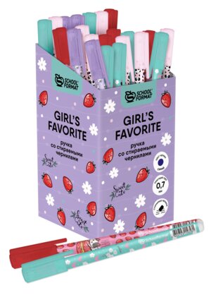 Ручка гелевая 0,5мм стираемая Синяя GIRL'S FAVORITE РГ-ПСГФ