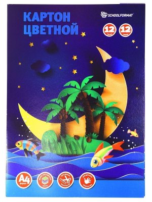 Картон ццветной 12цв 12л 190 г/м2 в папке Немелован КЦН12Л12Ц-ШК