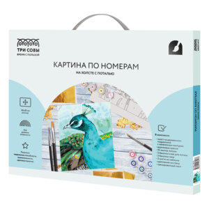 Картина по номерам на холсте Павлин 40*50 с поталью акриловыми красками и кистями