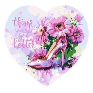 Картина по номерам на фигурном холсте Женские радости форма сердце с акрил красками