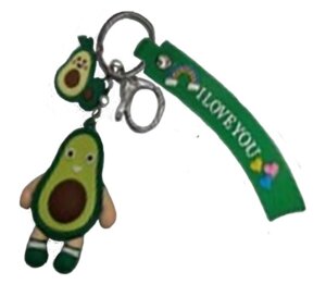 Брелок 6x5см в форме авокадо пластик метал цепь кольцо карабин  пласт.петля,пакет, 2 дизайна
