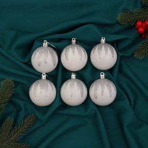 Набор шаров пластик 6см 6шт Алойз Серебристо-белый  10514298