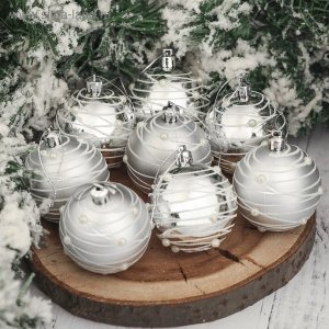 Набор шаров пластик 6см 8шт Жемчужный орион Серебро 3249215