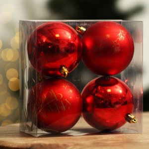 Набор шаров пластик 8см 4шт Верь в мечту Красный с золотом 9490058