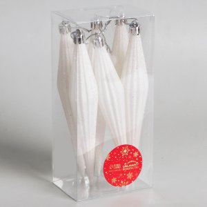 Елочное украшение Сосулька острая в полоску 6шт 3х18см Белый 9693045