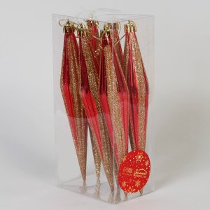 Елочное украшение Сосулька острая в полоску 6шт 3х18см Красный 9693046