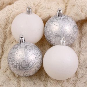 Набор шаров пластик 6см 9шт Морозные узоры Белый, серебро 4942007