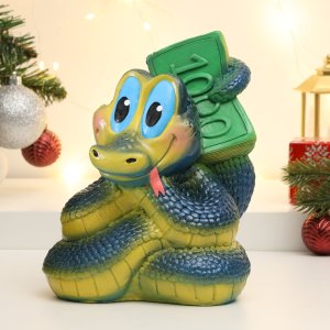 Копилка Змея с пачкой денег Синяя 20см 10635972