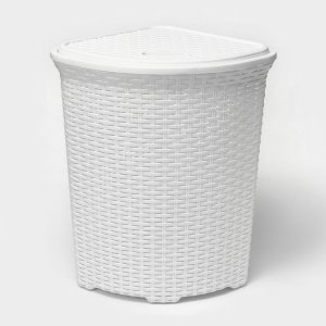 Корзина для белья с крышкой 60л Ротанг угловая цвет белый 1118815